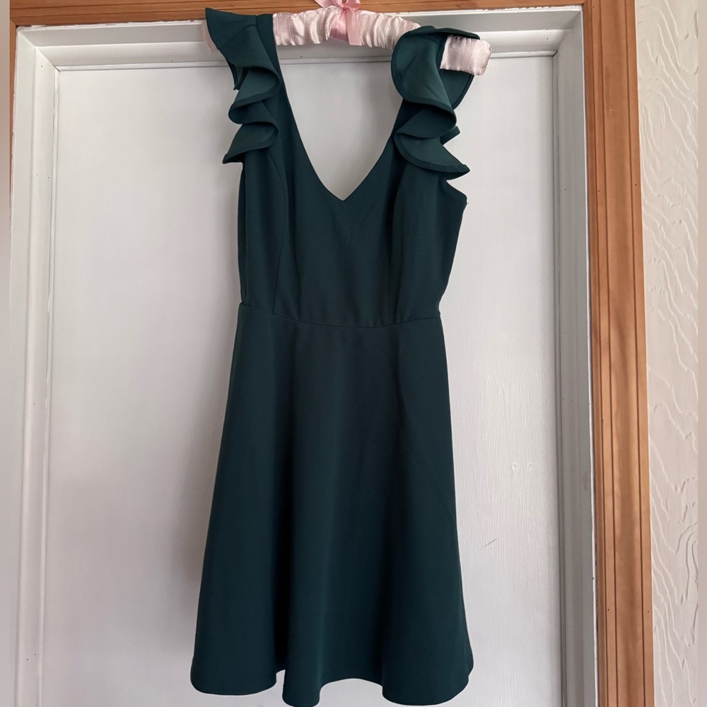Francesca’s Dark Green Ruffle Sleeve Mini Dress